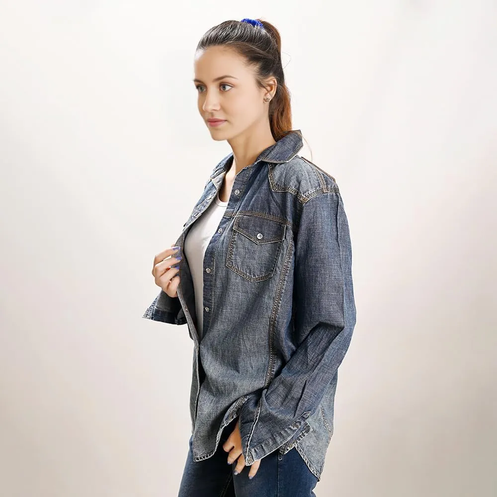 American Darling Genuine leather Hand tooled hand carved Women 100% cotton Denim Blazer dress jacket ladies | Vintage Jacket