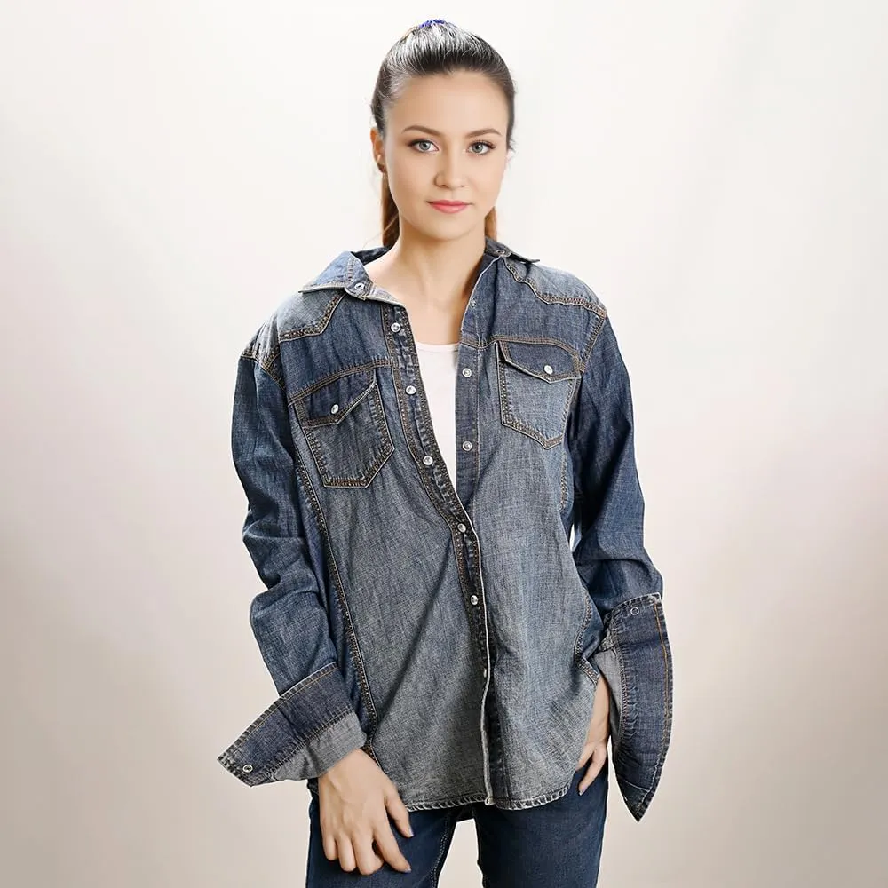 American Darling Genuine leather Hand tooled hand carved Women 100% cotton Denim Blazer dress jacket ladies | Vintage Jacket