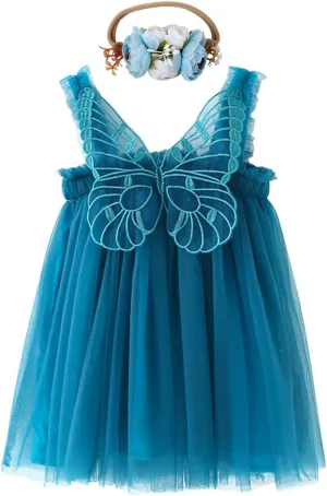 Baby Girls Tulle Tutu Sleeveless Backless Dress with Flower Headband Birthday Party Princess Summer Beach Sundress Skirt Set