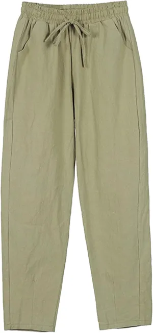 Baggy Linen Pants Waisted Cotton Palazzo Pants Wide Leg Long Pant Trousers Summer Fall Lounge Plain Drawstring