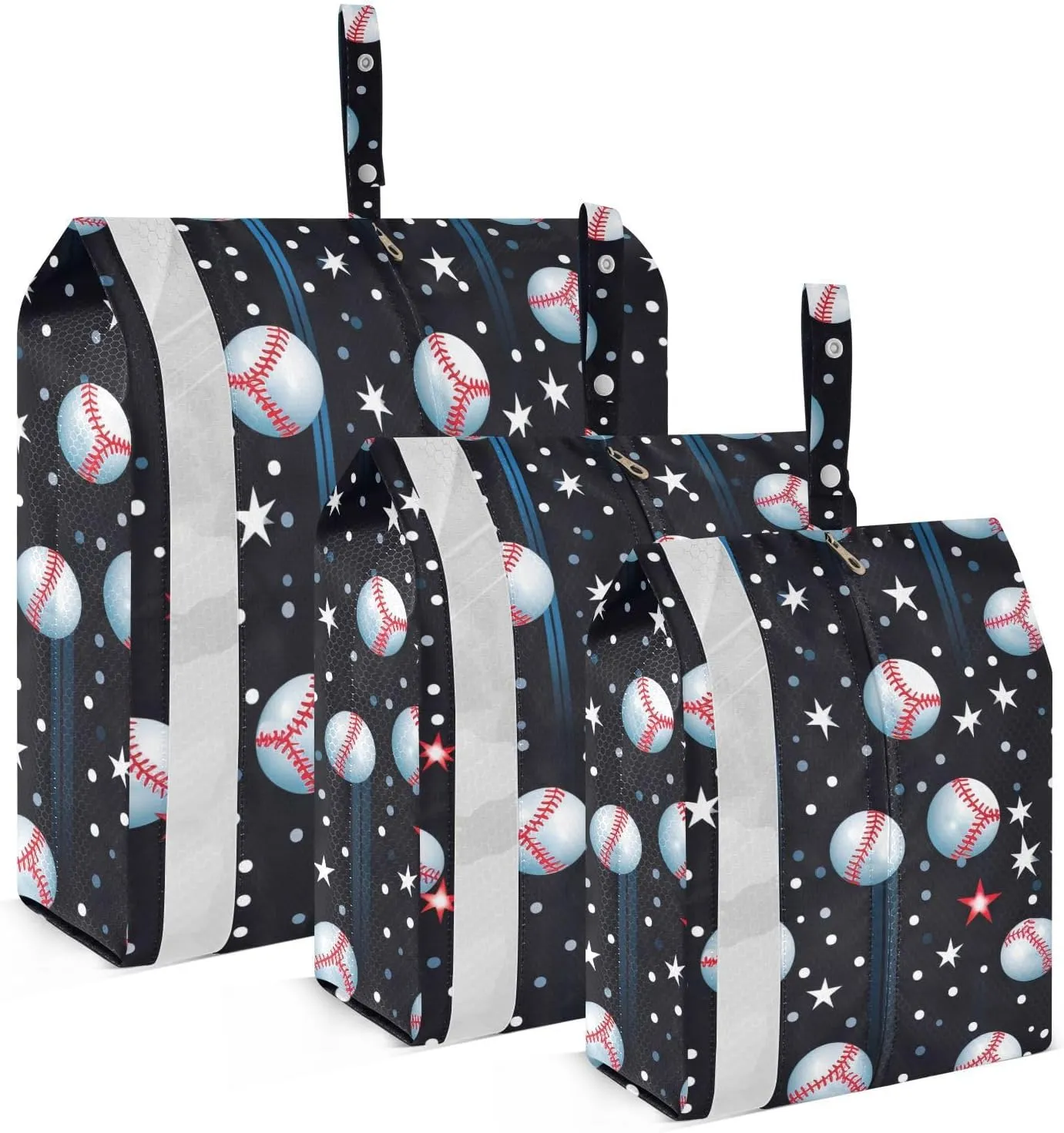 Baseball Balls Stars Black Packing Cubes Lightweight Luggage Organizer with Handle Travel Organizer Bags for Carry On Clothes