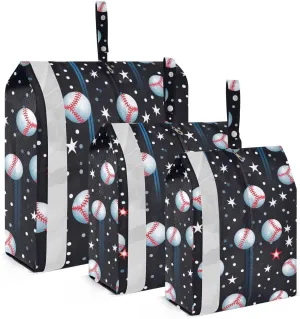 Baseball Balls Stars Black Packing Cubes Lightweight Luggage Organizer with Handle Travel Organizer Bags for Carry On Clothes