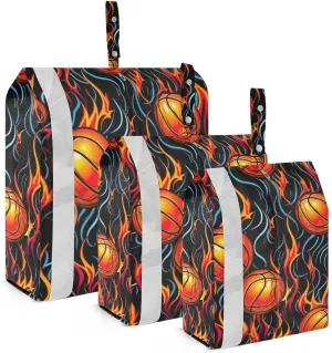 Basketballs Flames Fire Packing Cubes Lightweight Luggage Organizer with Handle Travel Organizer Bags for House Home Clothes