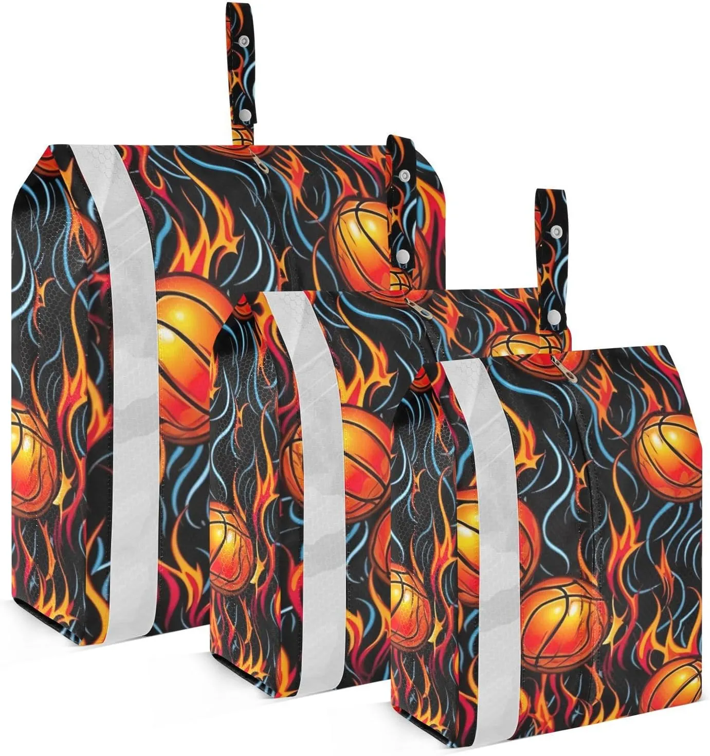 Basketballs Flames Fire Packing Cubes Lightweight Luggage Organizer with Handle Travel Organizer Bags for House Home Clothes