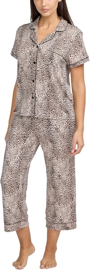 BCBGMAXAZRIA Women's Pajama Set Short Sleeve Notch Collar with Pants