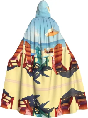 Beach Chairs And Scenery Print Hooded Cloak Wizard Cape Halloween Witch Costume For Men Women Cosplay Party Capes