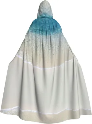 Beach Clear Sea Sand Print Long Cape Unisex Cloak With Hood Halloween Costume Cloak Adult Vampire Witch Cape
