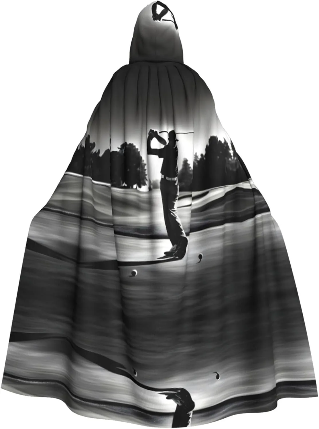 Black And White Golfs Print Hooded Cloak Wizard Cape Halloween Witch Costume For Men Women Cosplay Party Capes