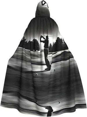 Black And White Golfs Print Hooded Cloak Wizard Cape Halloween Witch Costume For Men Women Cosplay Party Capes