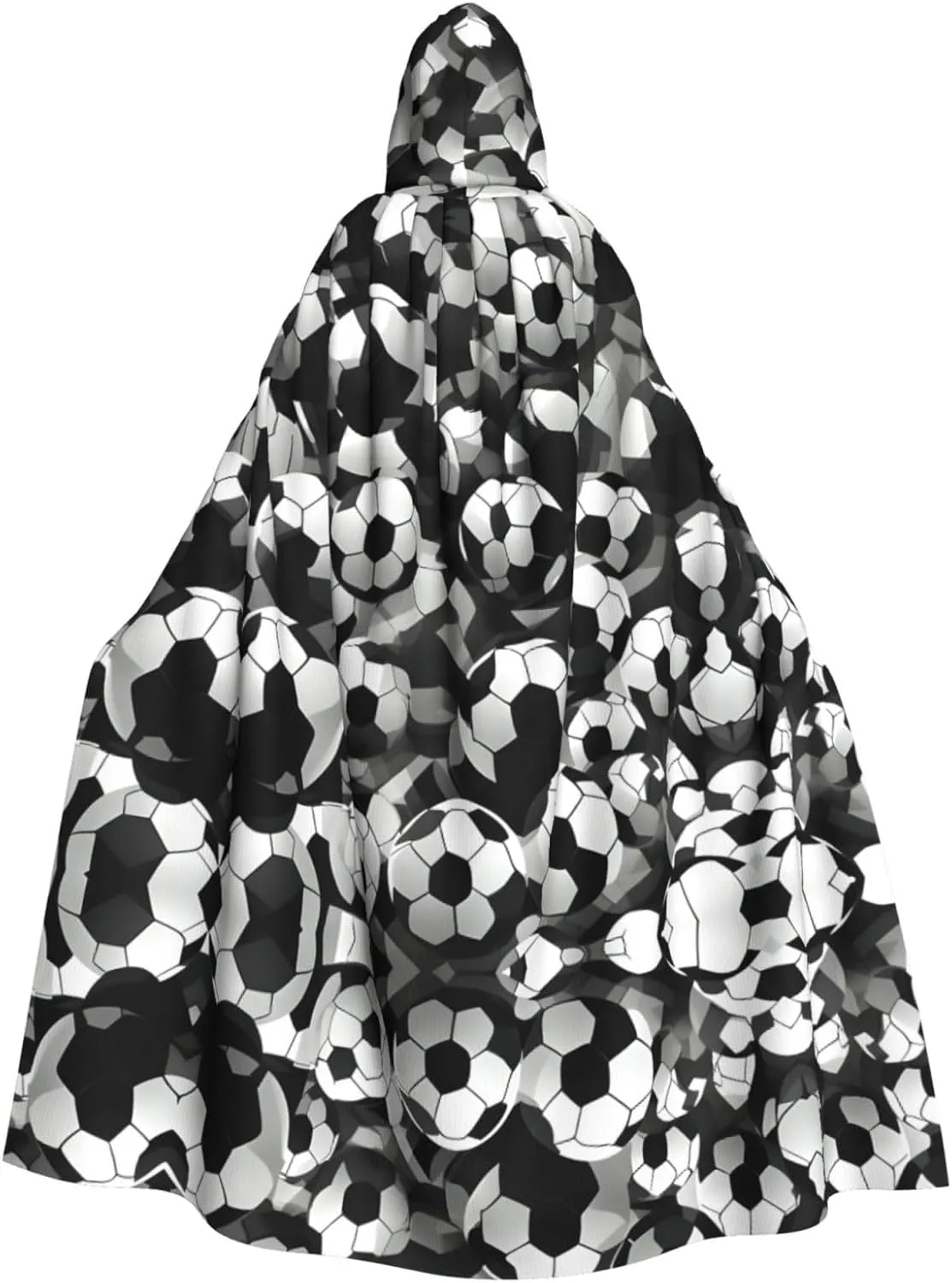 Black And White Soccer Ball Pattern Print Hooded Cloak Wizard Cape Halloween Witch Costume For Men Women Cosplay Party Capes