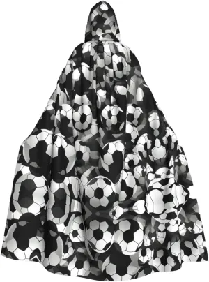 Black And White Soccer Ball Pattern Print Hooded Cloak Wizard Cape Halloween Witch Costume For Men Women Cosplay Party Capes