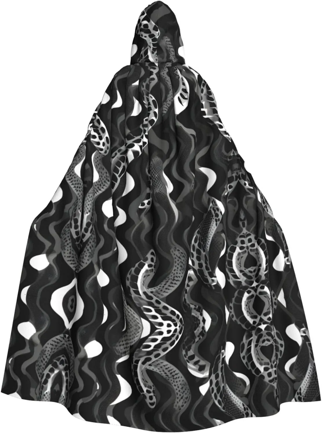 Black White Snake Skin Pattern Print Hooded Cloak Wizard Cape Halloween Witch Costume For Men Women Cosplay Party Capes