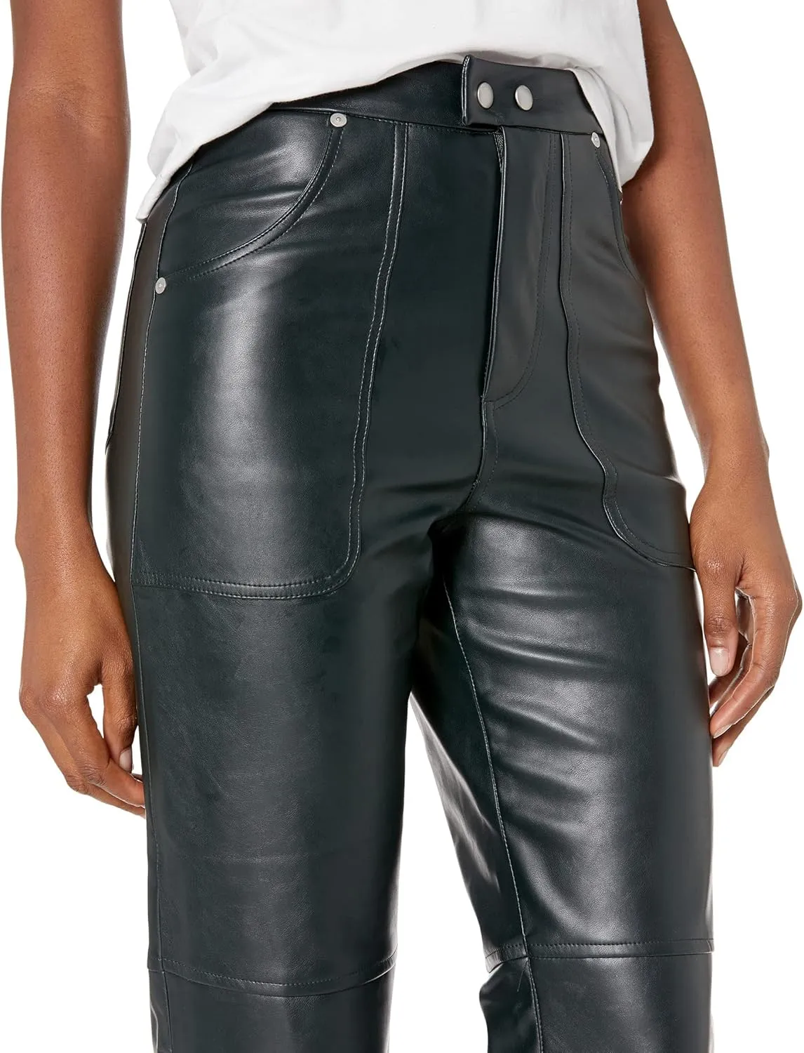 [BLANKNYC] Womens Luxury Clothing Ribcage Straight Leg Vegan Leather Pants, The Baxter Pants