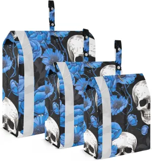 Blue Poppy Flowers Skull Packing Cubes Lightweight Luggage Organizer with Handle Travel Organizer Bags for Clothes Luggage