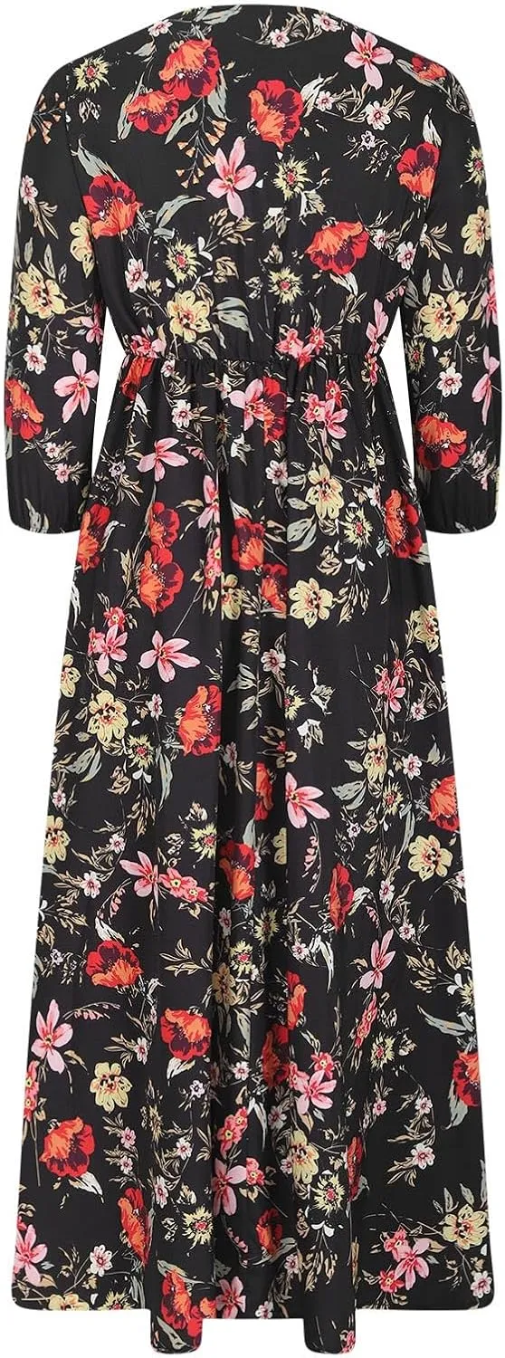 Boho Dresses for Women 2024 Crewneck Puff Short Sleeve Floral Maxi Dress Summer 2024 Trendy Beach Vacation Sundress
