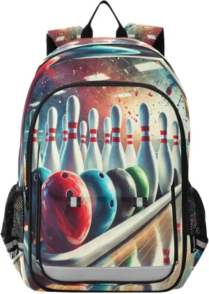 Bowling Colorful Balls Backpack for Girls Boys School Middle Bookbag Elementary Back Pack Primary Schoolbag for Kids Travel Teens Students