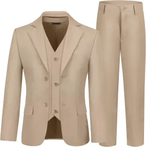 Boys' 3 Piece Suit Set with Suit Jacket, Vest, Pants, Formal Tuxedos Slim Fit Ring Bearer Outfit Size 2-20