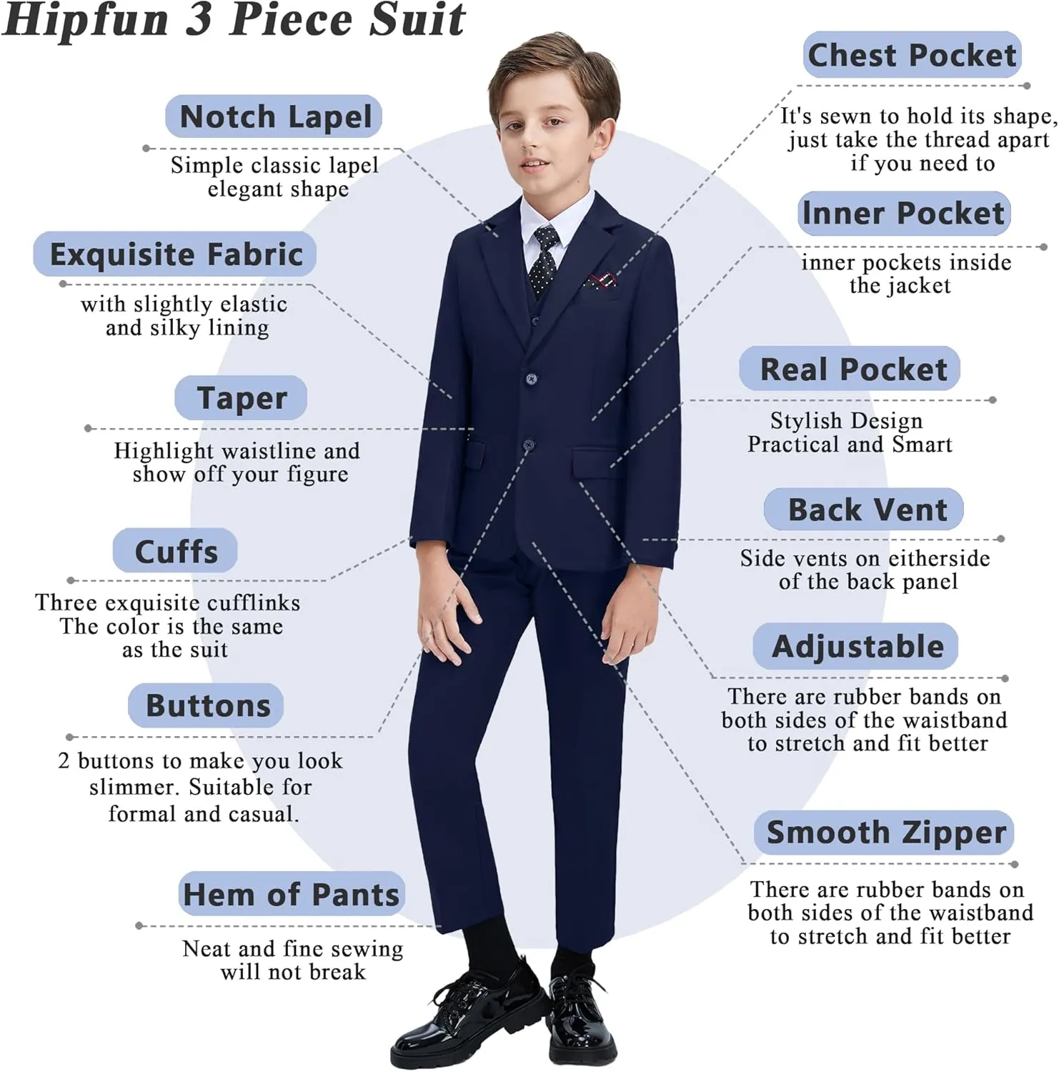 Boys' 3 Piece Suit Set with Suit Jacket, Vest, Pants, Formal Tuxedos Slim Fit Ring Bearer Outfit Size 2-20