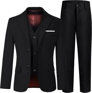 Boys' 3 Piece Suit Set with Suit Jacket, Vest, Pants, Formal Tuxedos Slim Fit Ring Bearer Outfit Size 2-20