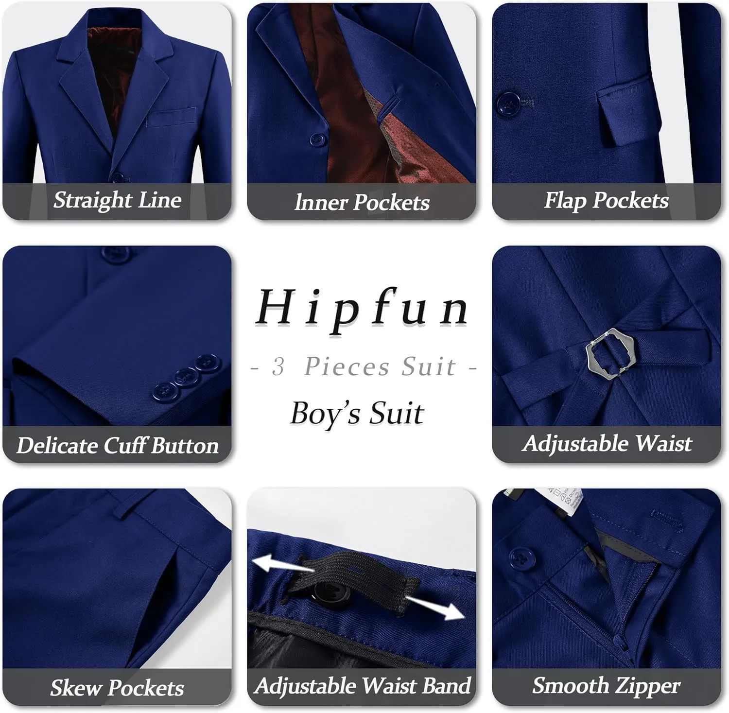 Boys' 3 Piece Suit Set with Suit Jacket, Vest, Pants, Formal Tuxedos Slim Fit Ring Bearer Outfit Size 2-20