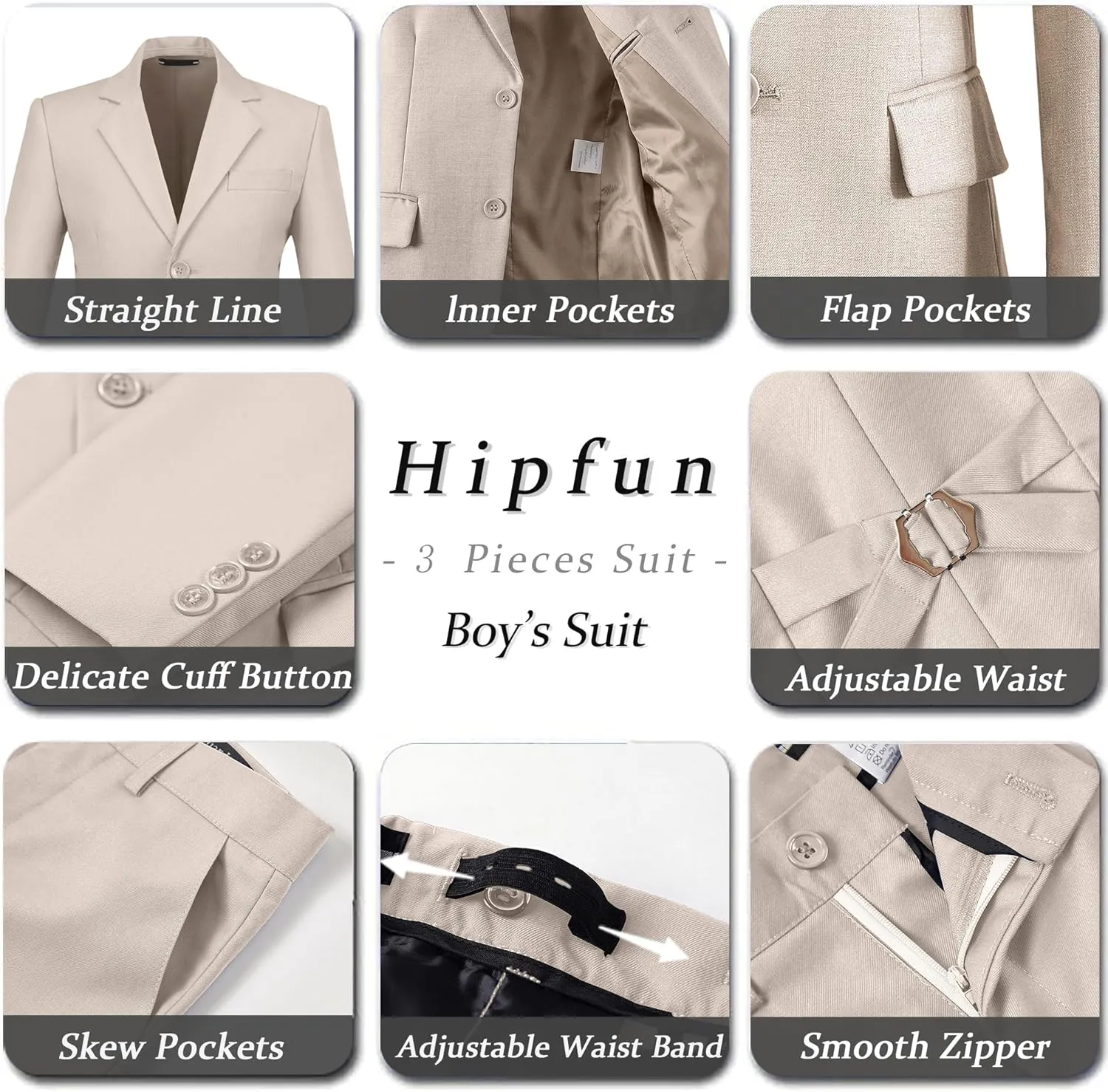 Boys' 3 Piece Suit Set with Suit Jacket, Vest, Pants, Formal Tuxedos Slim Fit Ring Bearer Outfit Size 2-20