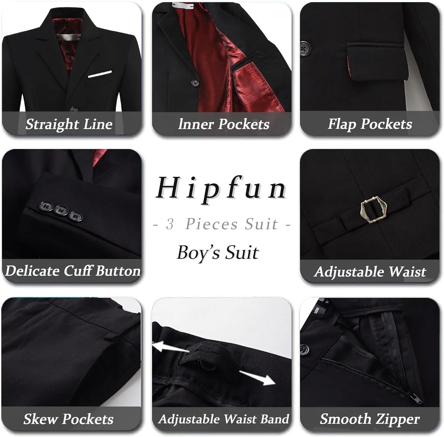 Boys' 3 Piece Suit Set with Suit Jacket, Vest, Pants, Formal Tuxedos Slim Fit Ring Bearer Outfit Size 2-20