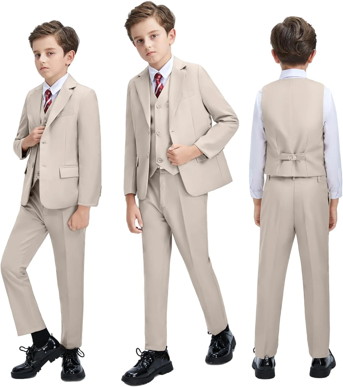 Boys' 3 Piece Suit Set with Suit Jacket, Vest, Pants, Formal Tuxedos Slim Fit Ring Bearer Outfit Size 2-20