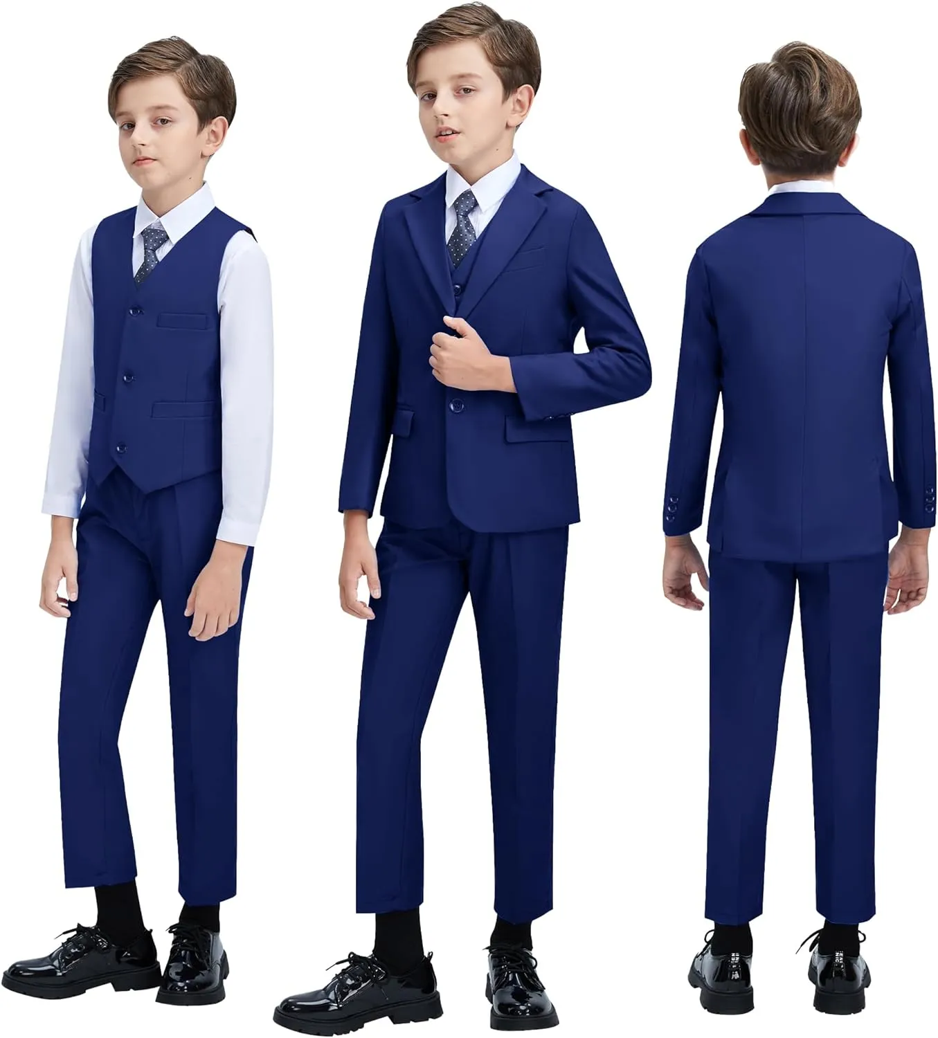 Boys' 3 Piece Suit Set with Suit Jacket, Vest, Pants, Formal Tuxedos Slim Fit Ring Bearer Outfit Size 2-20