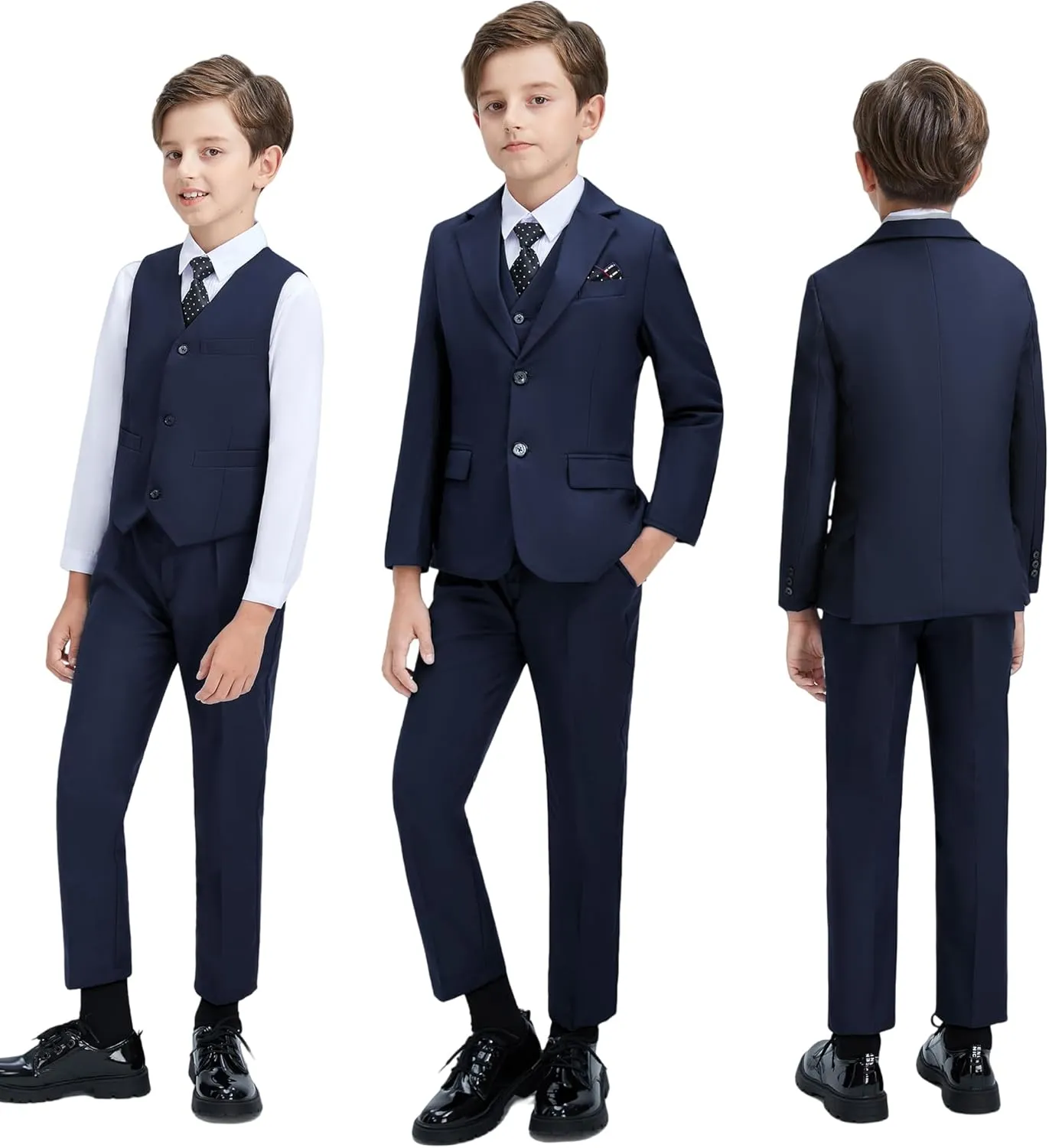 Boys' 3 Piece Suit Set with Suit Jacket, Vest, Pants, Formal Tuxedos Slim Fit Ring Bearer Outfit Size 2-20