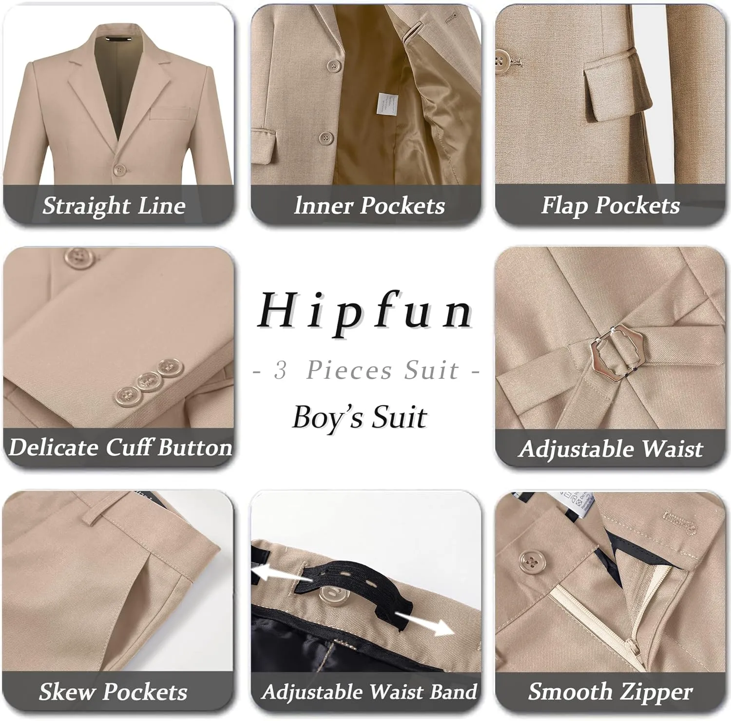 Boys' 3 Piece Suit Set with Suit Jacket, Vest, Pants, Formal Tuxedos Slim Fit Ring Bearer Outfit Size 2-20