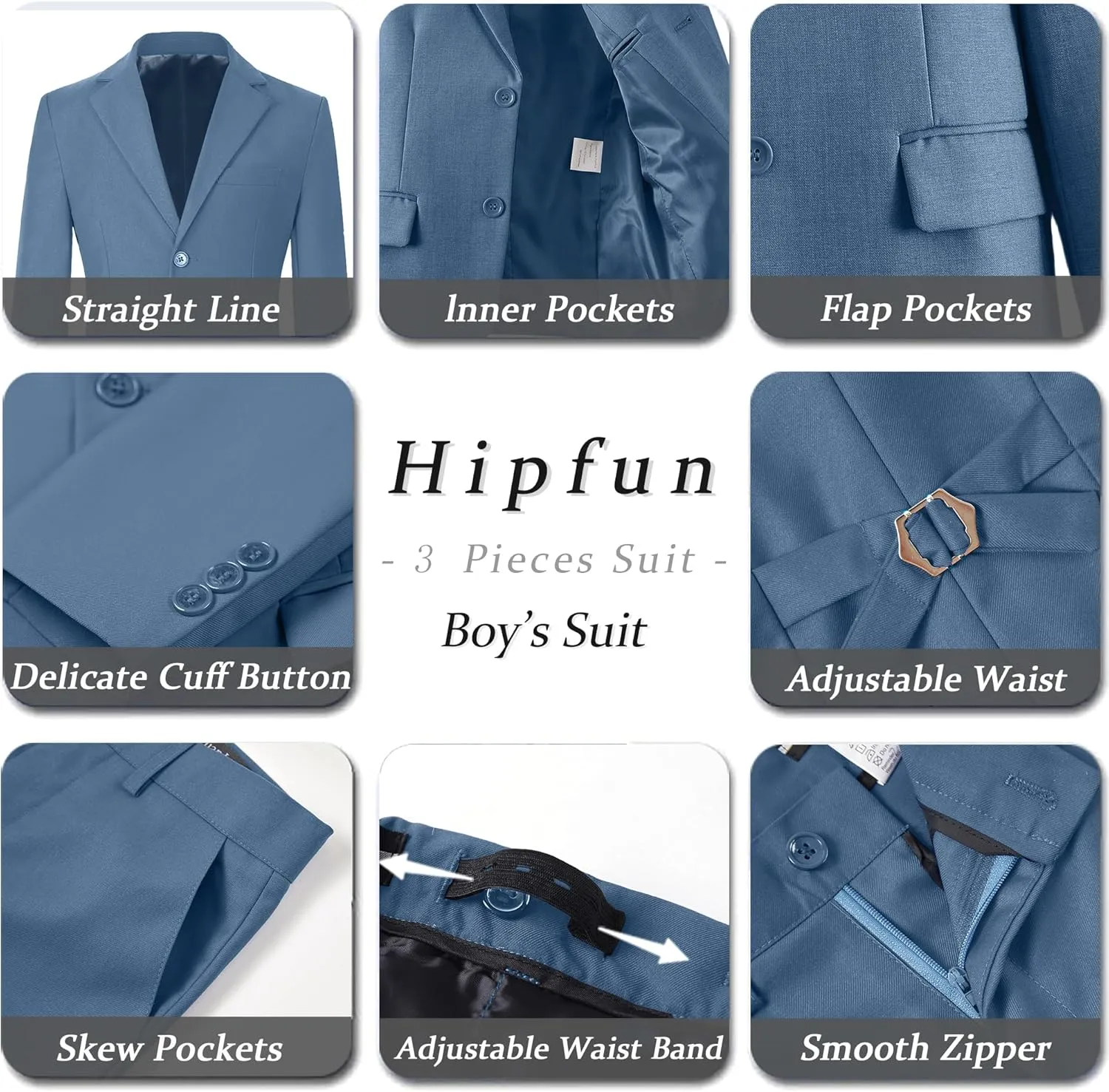 Boys' 3 Piece Suit Set with Suit Jacket, Vest, Pants, Formal Tuxedos Slim Fit Ring Bearer Outfit Size 2-20