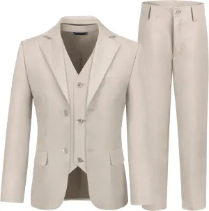 Boys' 3 Piece Suit Set with Suit Jacket, Vest, Pants, Formal Tuxedos Slim Fit Ring Bearer Outfit Size 2-20