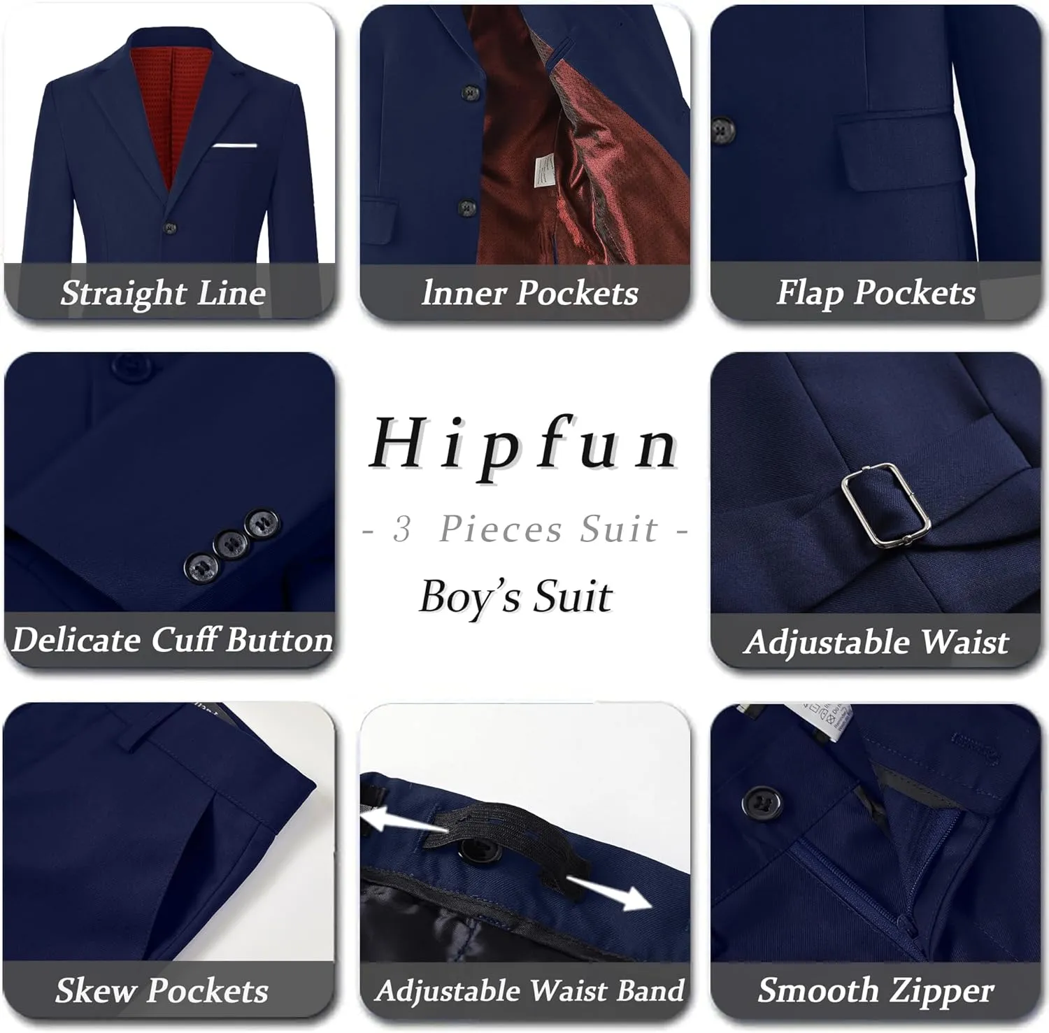 Boys' 3 Piece Suit Set with Suit Jacket, Vest, Pants, Formal Tuxedos Slim Fit Ring Bearer Outfit Size 2-20