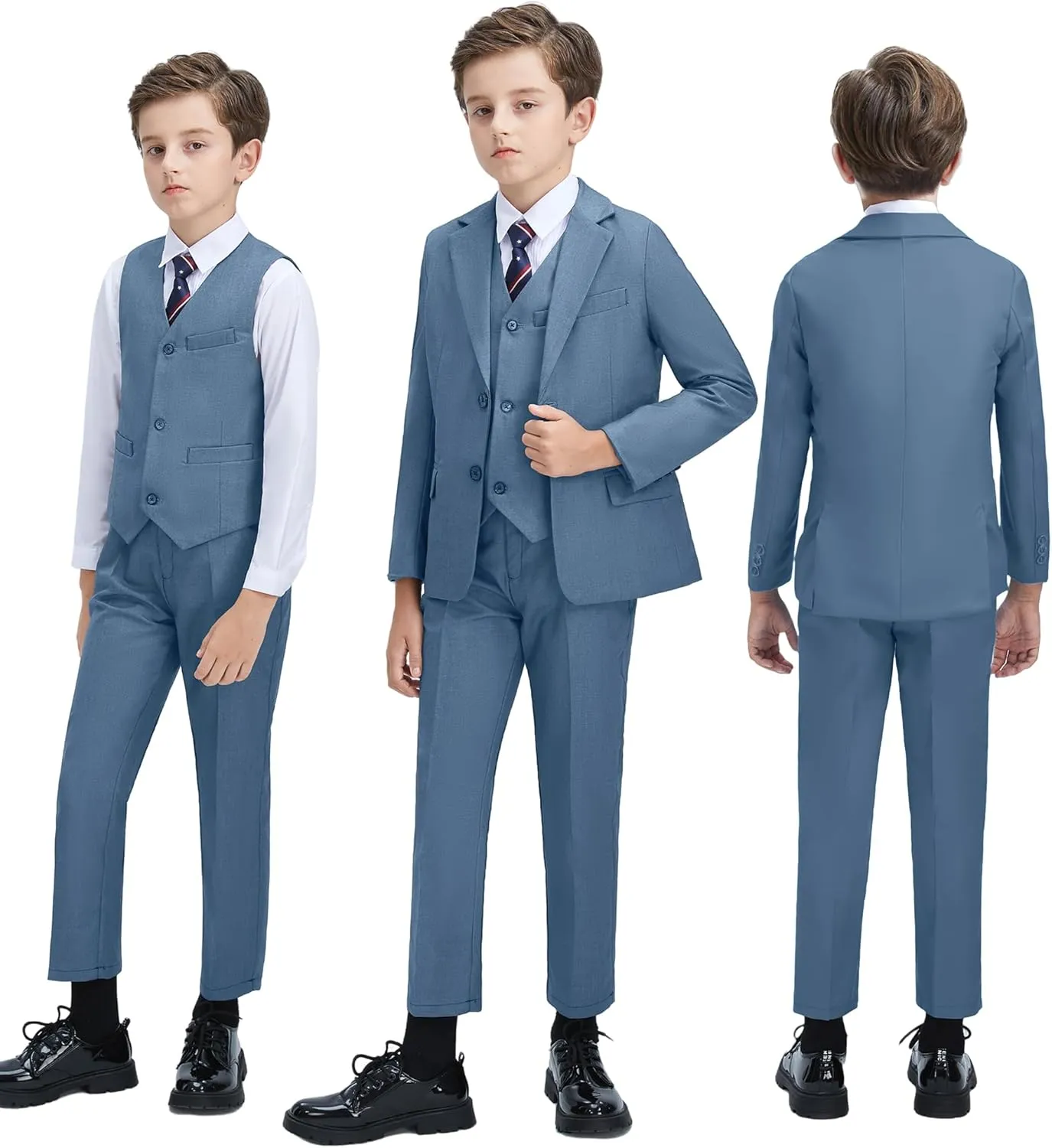 Boys' 3 Piece Suit Set with Suit Jacket, Vest, Pants, Formal Tuxedos Slim Fit Ring Bearer Outfit Size 2-20