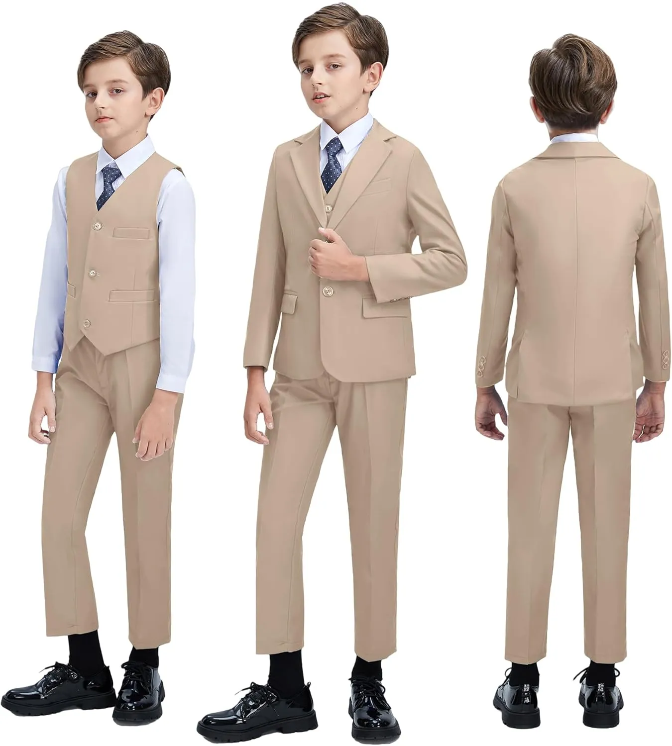 Boys' 3 Piece Suit Set with Suit Jacket, Vest, Pants, Formal Tuxedos Slim Fit Ring Bearer Outfit Size 2-20