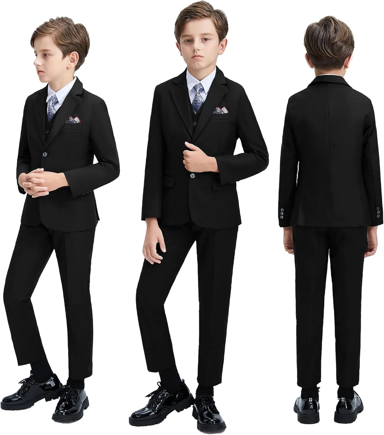 Boys' 3 Piece Suit Set with Suit Jacket, Vest, Pants, Formal Tuxedos Slim Fit Ring Bearer Outfit Size 2-20