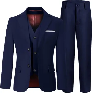Boys' 3 Piece Suit Set with Suit Jacket, Vest, Pants, Formal Tuxedos Slim Fit Ring Bearer Outfit Size 2-20