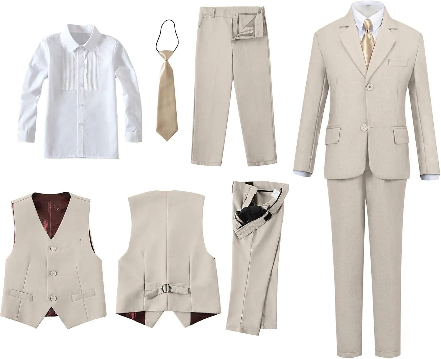Boys Suits 5 Piece Formal Suit Set Slim Fit Formal Dress Clothes Ring Bearer Outfit for Kids