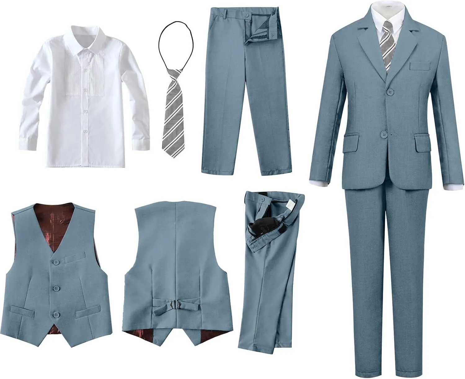 Boys Suits 5 Piece Formal Suit Set Slim Fit Formal Dress Clothes Ring Bearer Outfit for Kids