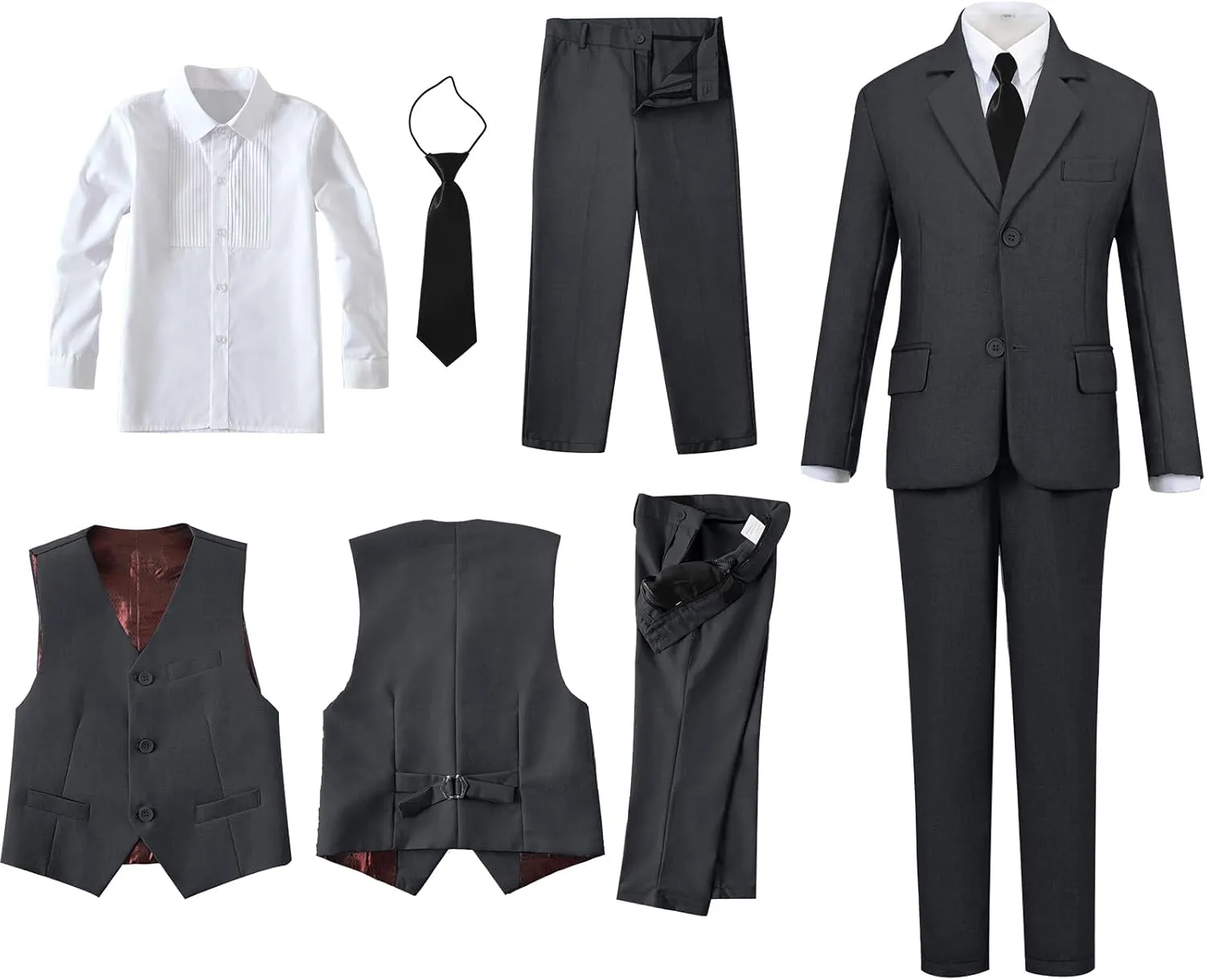 Boys Suits 5 Piece Formal Suit Set Slim Fit Formal Dress Clothes Ring Bearer Outfit for Kids