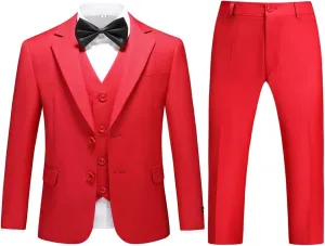 Boys Suits Solid Slim Fit Tuxedo 3 Piece Set with Blazer Jacket Dressing Pants Vest for Kids Wedding Prom Ring Bearer Outfit
