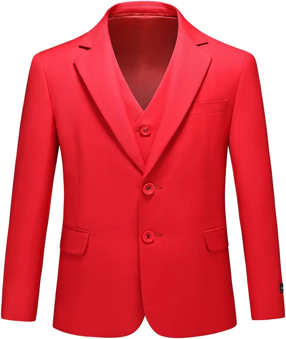 Boys Suits Solid Slim Fit Tuxedo 3 Piece Set with Blazer Jacket Dressing Pants Vest for Kids Wedding Prom Ring Bearer Outfit