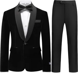 Boys Velvet Suits Slim Fit Tuxedo 2 Piece Kids Blazer Jacket Pants Formal Sizes 4-20 Fashion Ring Bearer Outfit for Wedding