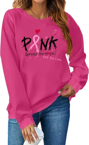 Breast Cancer Sweatshirt for Women Pink Ribbon Heart Graphic Shirt Cancer Awareness Gift Pullover