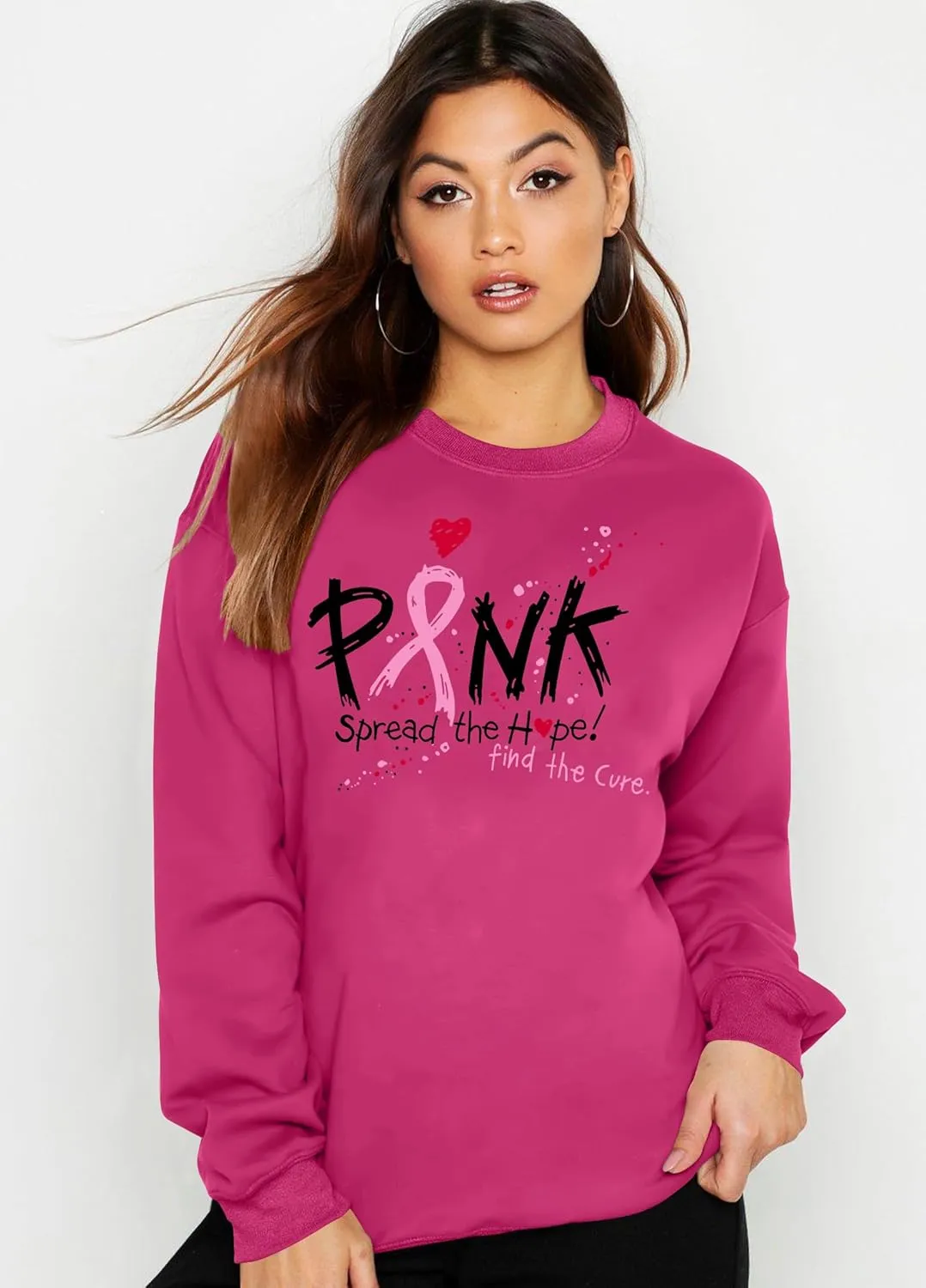Breast Cancer Sweatshirt for Women Pink Ribbon Heart Graphic Shirt Cancer Awareness Gift Pullover
