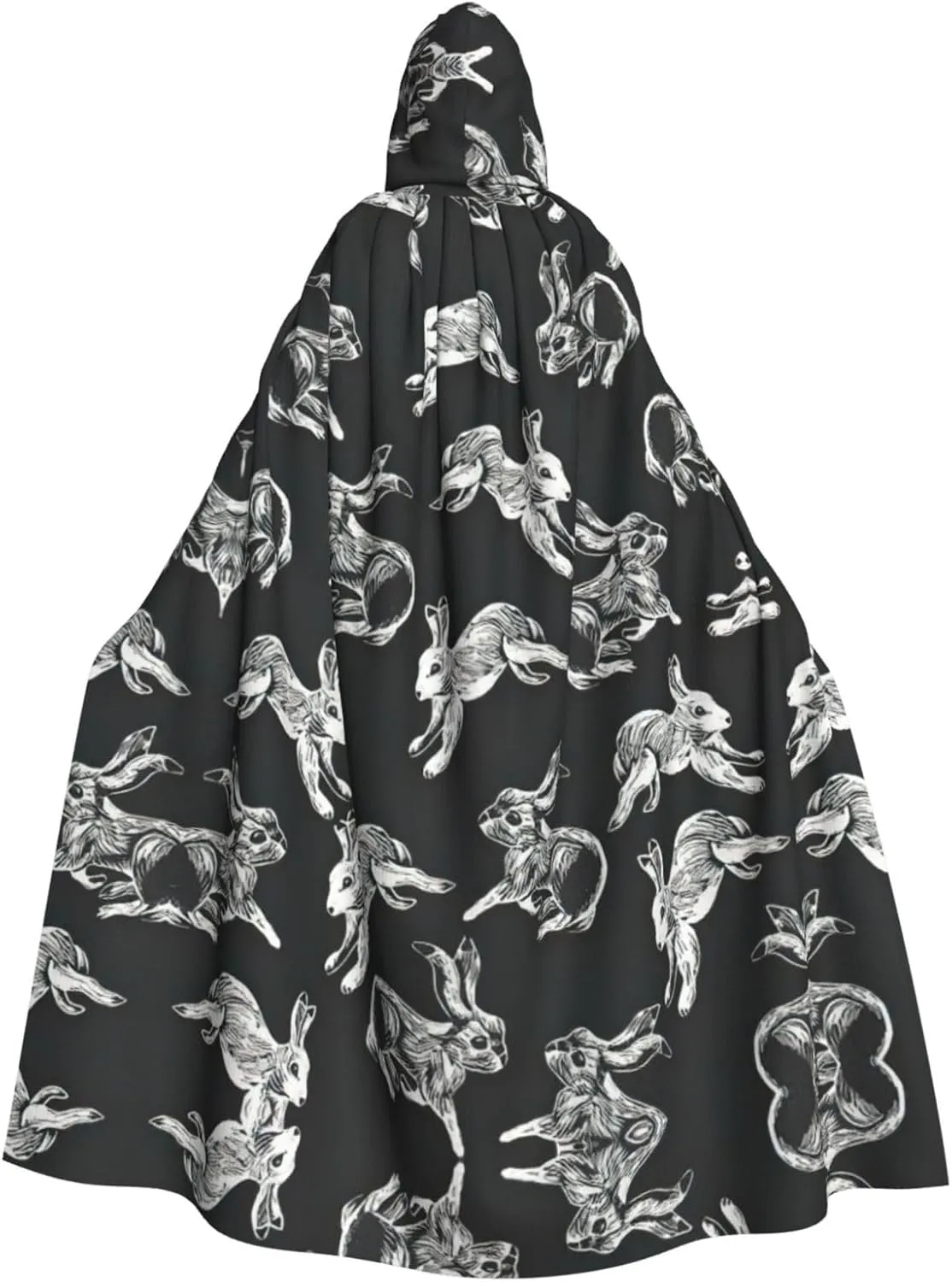 Bunny Rabbit Print Hooded Cloak Wizard Cape Halloween Witch Costume For Men Women Cosplay Party Capes