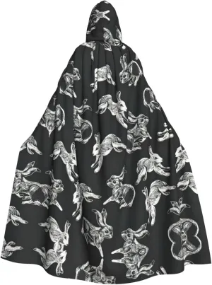Bunny Rabbit Print Hooded Cloak Wizard Cape Halloween Witch Costume For Men Women Cosplay Party Capes