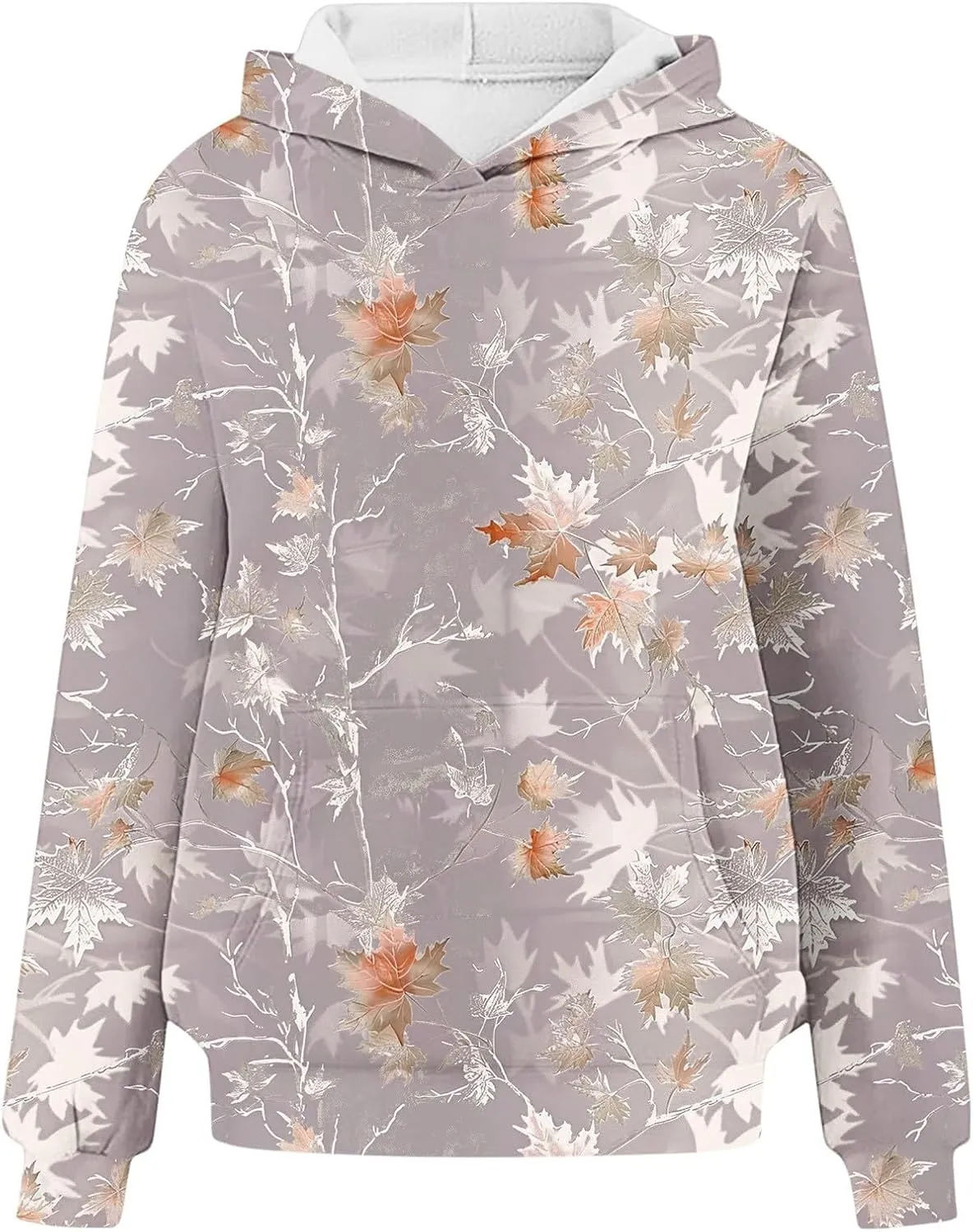 Camo Hoodie Womens Maple Leaf Print Oversized Sweatshirts Casual Pullover Shirts Long Sleeve Tops with Pockets