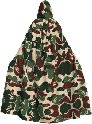 Camouflage Green Print Long Cape Unisex Cloak With Hood Halloween Costume Cloak Adult Vampire Witch Cape