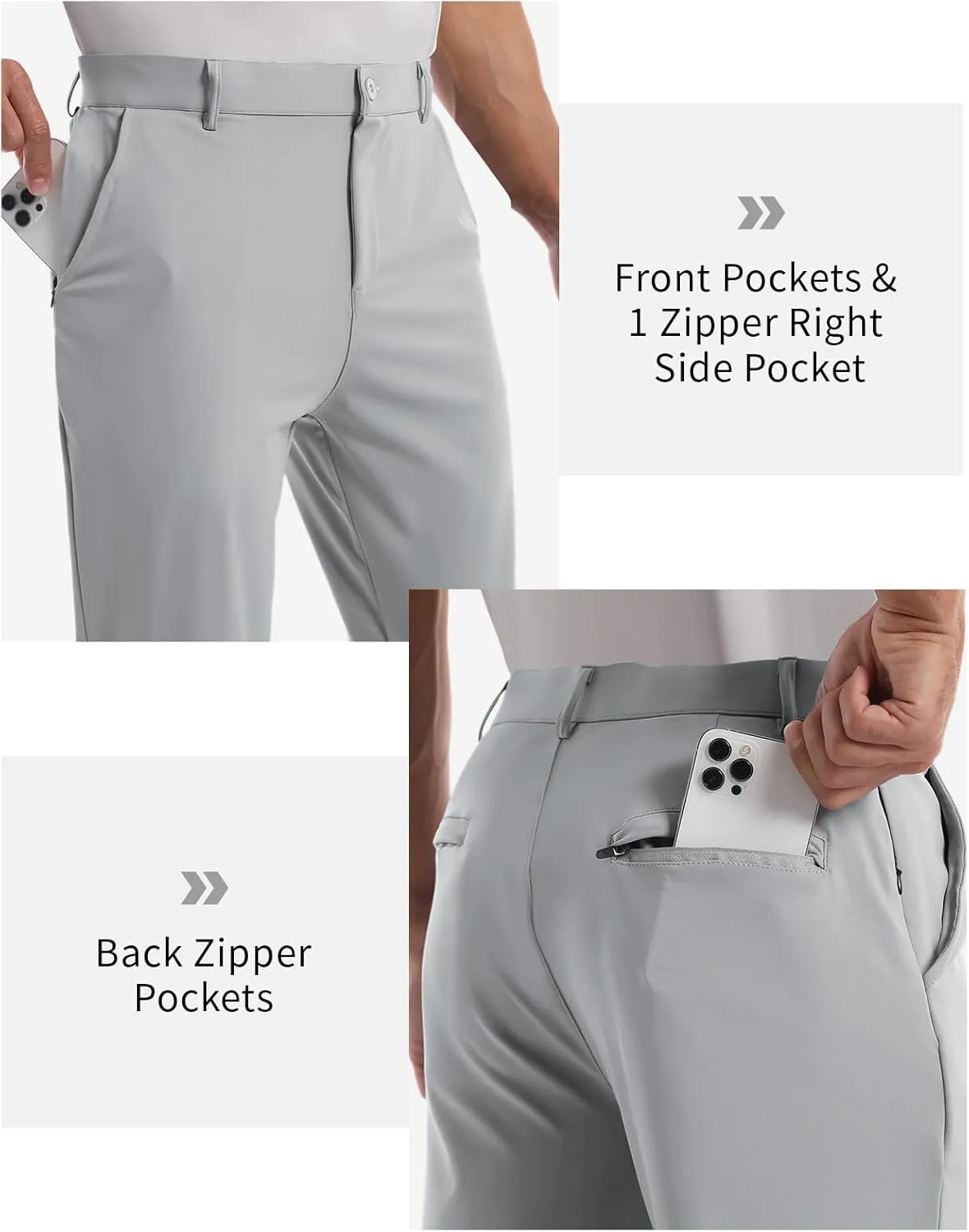 CANGHPGIN Mens Athletic Joggers with Zipper Pockets Lightweight Golf Pants Men Stretch Relaxed Fit Tapered Work Travel Pants
